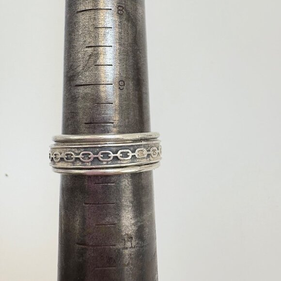 VTG Solid Sterling Silver 925 Chain Oval Link Textured Band Ring Size 10 - Picture 13 of 13